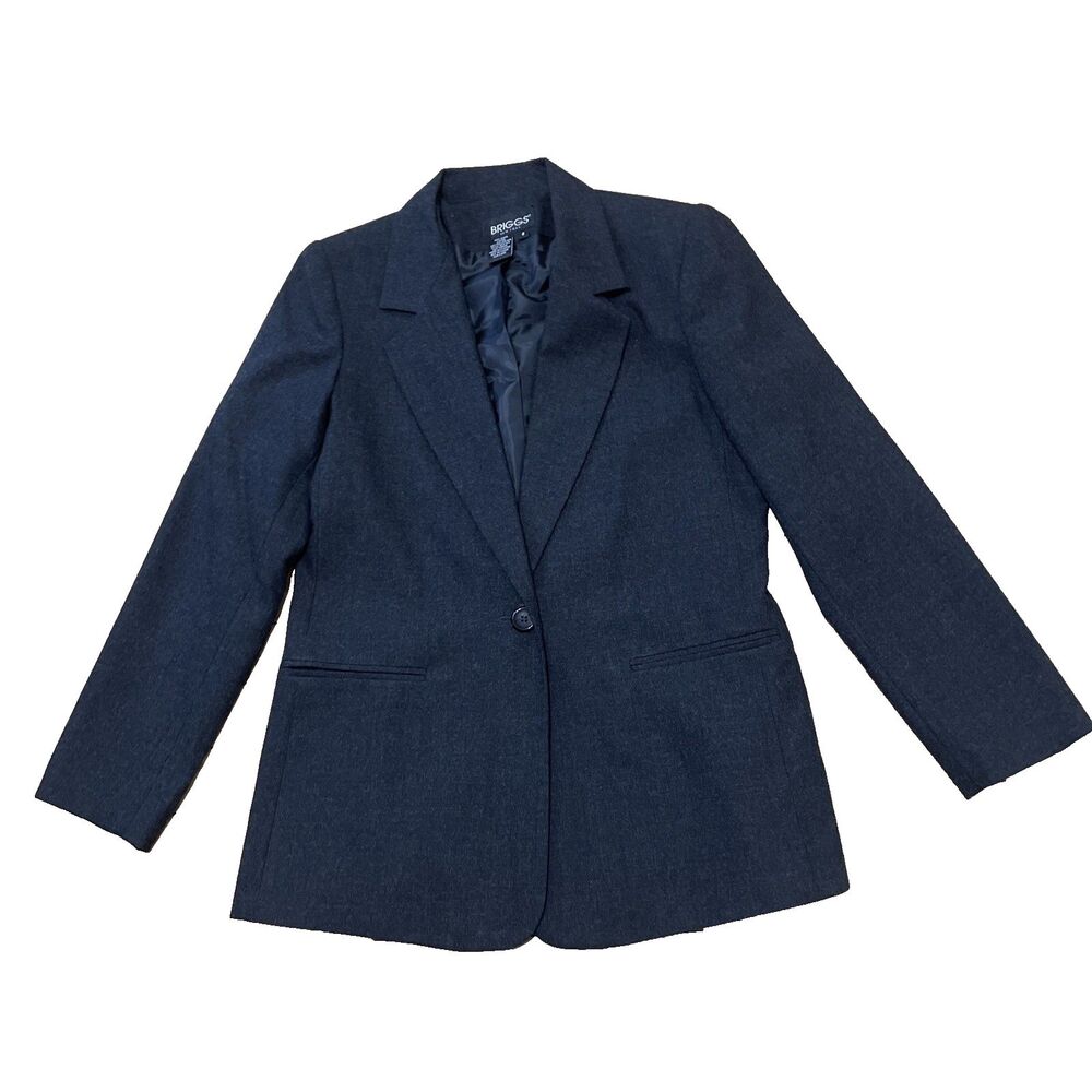 Briggs NY 100% Wool Suit Jacket Women 8 Charcoal Gray 1 Button Modern Cut Blazer